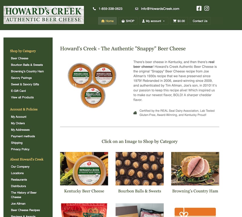 Howards Creek Beer Cheese WordPress Ecommerce Site screenshot